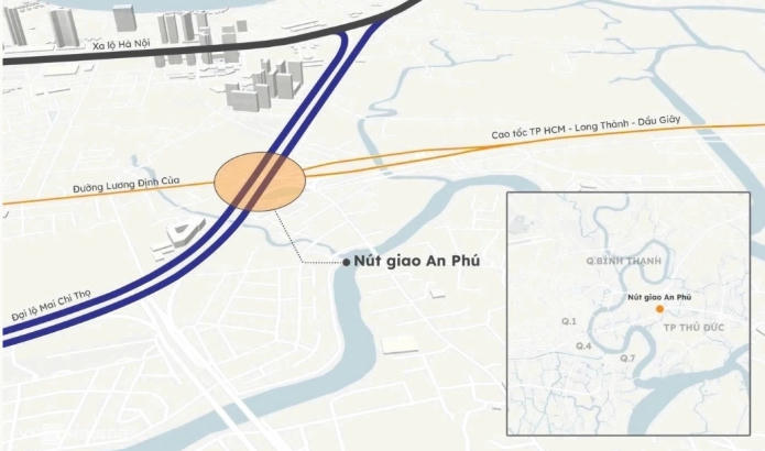 Vị trí nút giao An Phú. Đồ hoạ: Khánh Hoàng