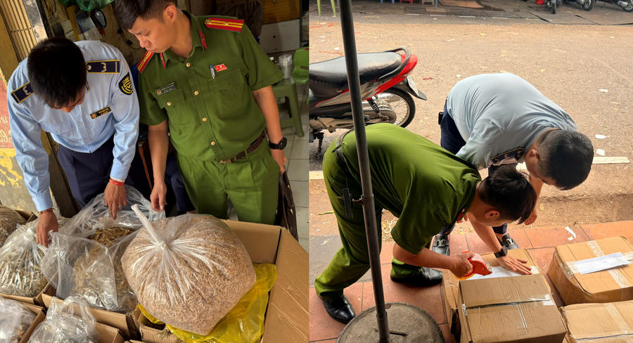 Lực lượng chức năng kiểm tra, niêm phong tạm giữ hàng hóa vi phạm. Lực lượng chức năng kiểm tra, niêm phong tạm giữ hàng hóa vi phạm.