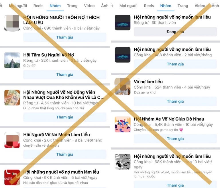 Nhiều hội nhóm “vỡ nợ, làm liều” hoạt động trên Facebook.