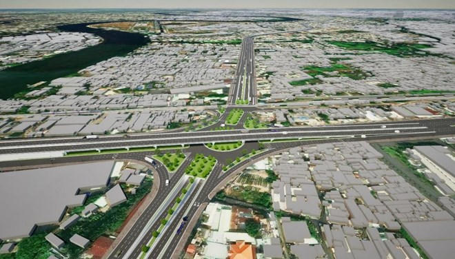 Quốc lộ 13 dự kiến được nâng cấp lên mặt cắt 60 m, đồng thời xây dựng tuyến đường trên cao 4 làn xe chạy dọc trục giữa. Ảnh: Sở Xây dựng TP HCM