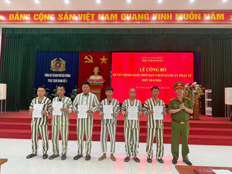 Trao quyết định giảm án cho các phạm nhân. (Ảnh: CAHP)