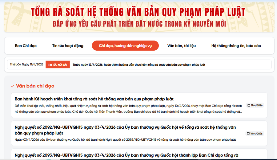 Hệ thống bao gồm thông tin về Ban Chỉ đạo, các bản tin hoạt động tại bộ ngành địa phương cùng danh mục văn bản chỉ đạo và hướng dẫn nghiệp vụ chuyên sâu. (Ảnh chụp màn hình)