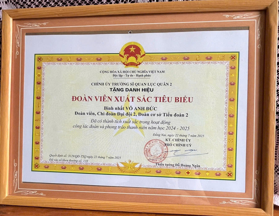 Với sự nỗ lực trong công tác, Trung sĩ&nbsp;Võ Anh Đức được tặng thưởng Danh hiệu Chiến sĩ Thi đua cơ sở năm 2024-2025; Giấy khen của Trường Sĩ quan Lục quân 2 trong đợt thi đua cao điểm chào mừng Đại hội Đảng các cấp nhiệm kỳ 2025 – 2030 và được Chính ủy Trường sĩ quan Lục quân 2 tặng dnah hiệu Đoàn viên xuất sắc tiêu biểu năm 2025.