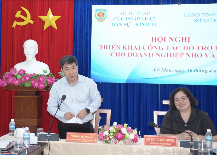 Ông Nguyễn Hồng Hải – Cục trưởng Cục Pháp luật dân sự - kinh tế (Bộ Tư pháp), phát biểu kết luận Hội nghị.