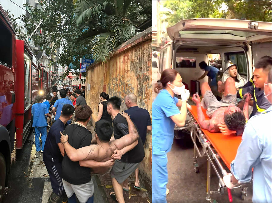 Đưa người bị nạn trong đám cháy và bàn giao cho lực lượng y tế.