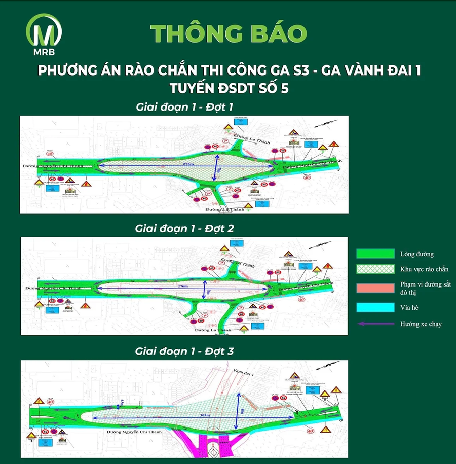 Phương án rào chắn, thi công ga S3 - Ga Vành đai 1 tuyến&nbsp;metro số 5. (Ảnh:&nbsp;MRB).