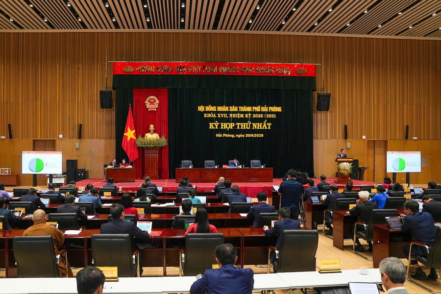 Quang cảnh kỳ họp HĐND TP Hải Phòng khóa XVII, nhiệm kỳ 2026 - 2031.