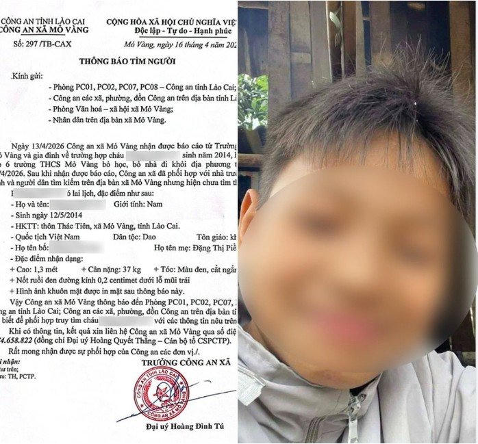 Cơ quan công an phát thông báo tìm kiếm cháu A.. Ảnh: CACC