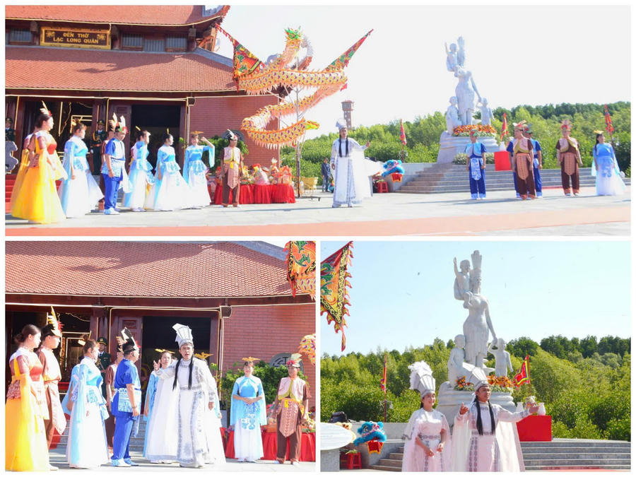 Hoạt cảnh nghệ thuật do Đoàn Cải lương Hương Tràm trình diễn tại Lễ Tri ân Đức Quốc Tổ Lạc Long Quân.