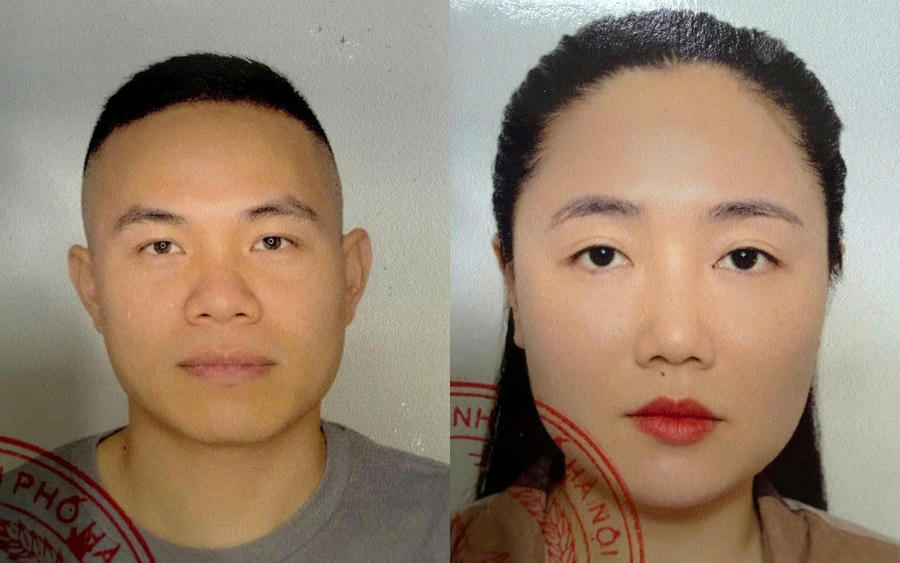 Đối tượng Lê Duy Đức (bên trái) và Nguyễn Cao Phương Dung (bên phải). Ảnh: Công an TP Hà Nội