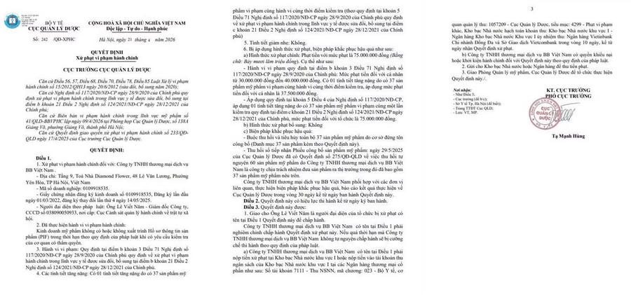 Quyết định xử phạt của Cục Quản lý Dược.Q