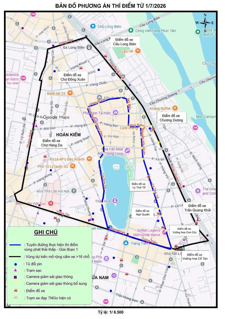 Bản đồ khu vực triển khai thí điểm vùng phát thải thấp (LEZ).