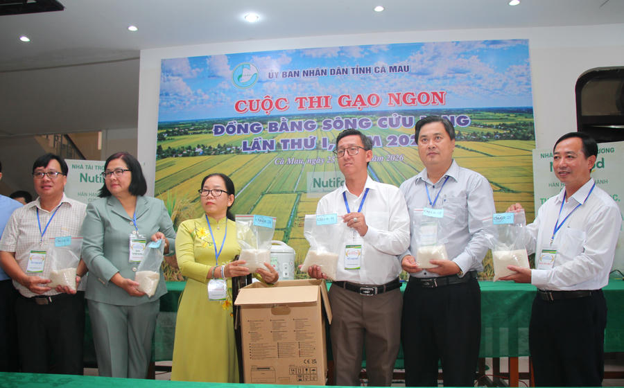 Ban Giám khảo kiểm tra niêm phong các mẫu gạo tham gia Cuộc thi.