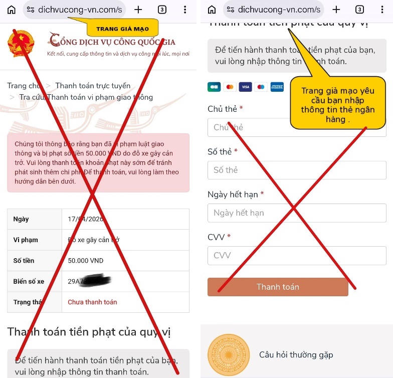 Trang web giả mạo Cổng dịch vụ công Quốc gia.