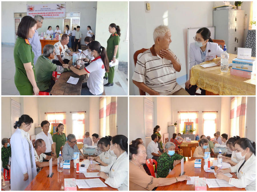 Các y, bác sĩ tiến hành đo huyết áp, kiểm tra nhịp tim, xét nghiệm đường huyết, tư vấn sức khỏe và hướng dẫn chế độ dinh dưỡng phù hợp cho người dân.