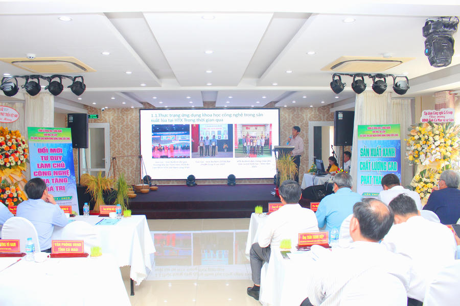 Quang cảnh Hội thảo kết nối sản xuất, tiêu thụ ngành hàng lúa gạo.