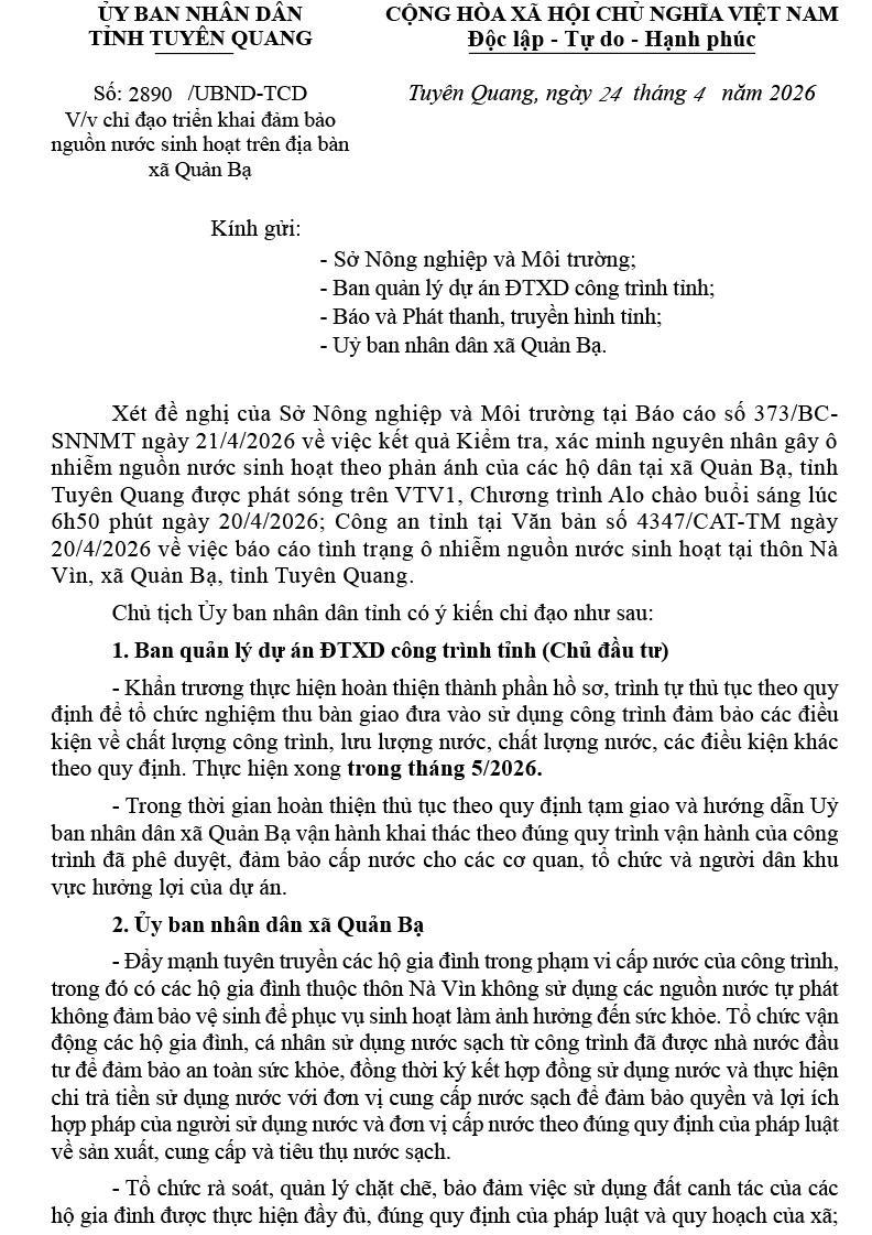 Tuyên Quang chỉ đạo triển khai đảm bảo nguồn nước sinh hoạt tại xã Quản Bạ.