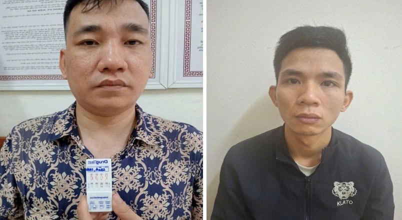 Đối tượng Phạm Trọng Lành (bên trái) và Trần Văn Nhất (bên phải) tại Cơ quan điều tra. Ảnh: CA tỉnh Hưng Yên