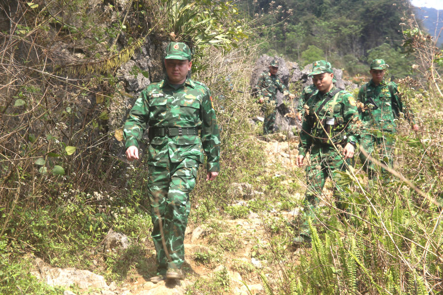 Đồn Biên phòng Nghĩa Thuận tăng cường công tác tuần tra, đảm bảo an ninh biên giới. (Ảnh: Hoàng Chính).