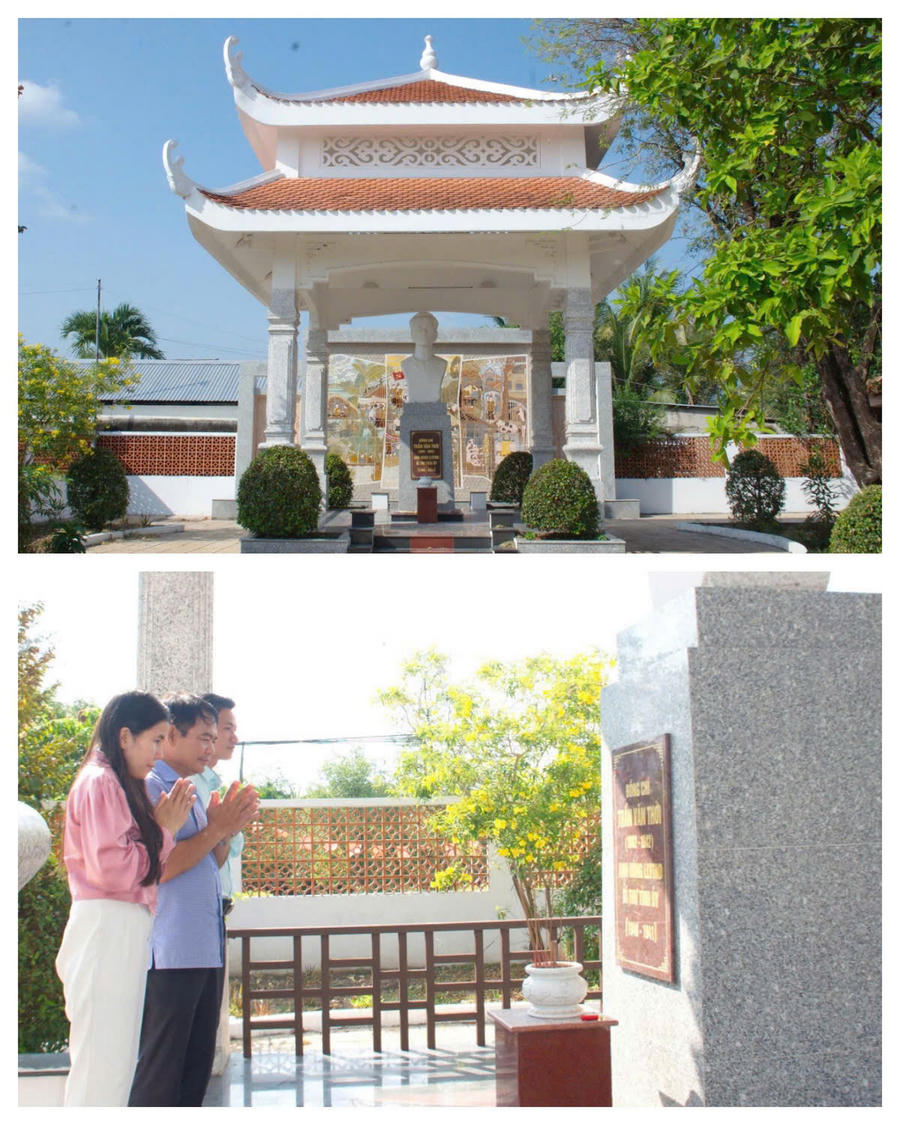 Trên đường vào Khu di tích, du khách sẽ dâng hương Nhà bia tưởng niệm Anh hùng lục lượng vũ trang Trần Văn Thời.