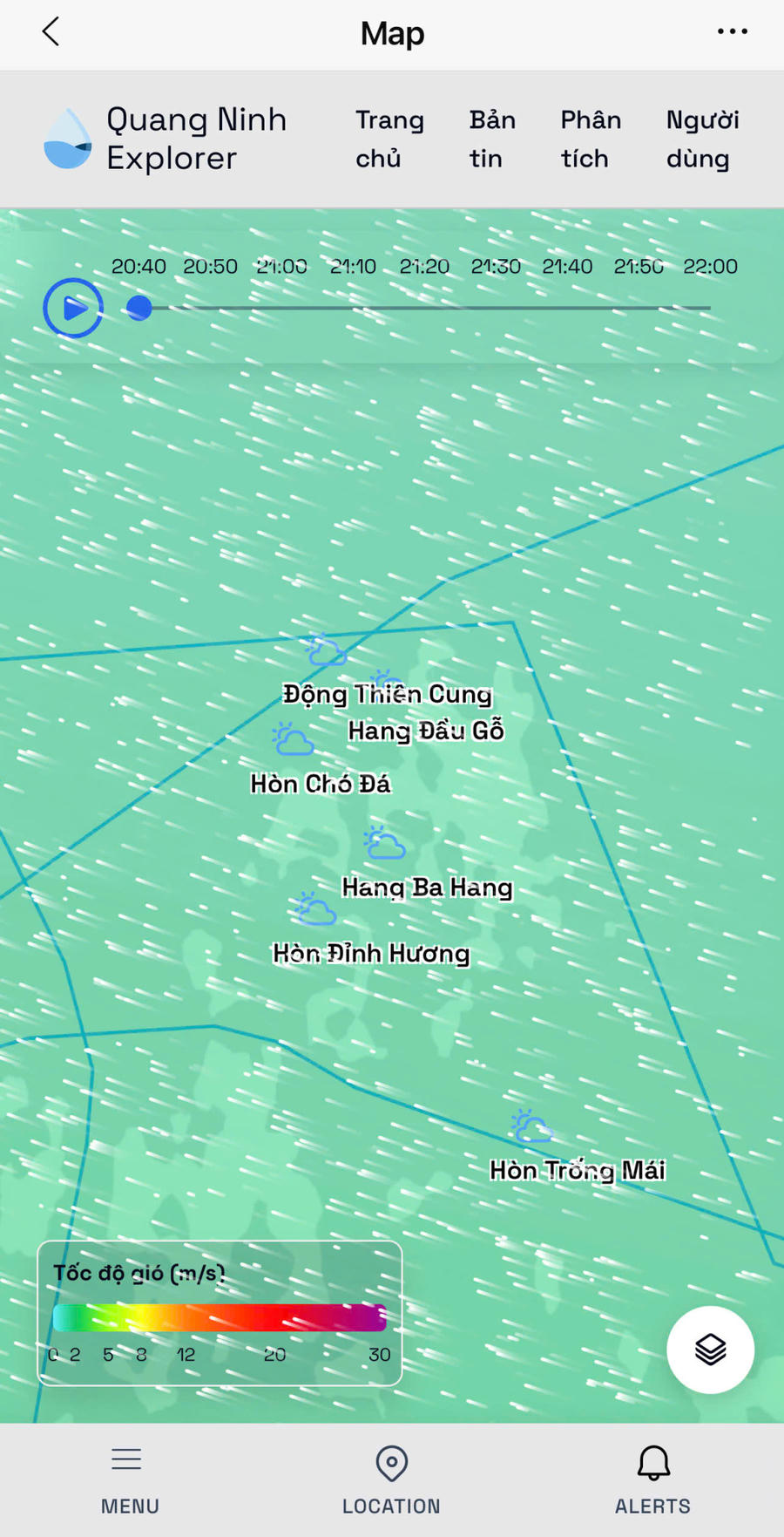 Sản phẩm Map cảnh báo sét, lốc trên vịnh Hạ Long.