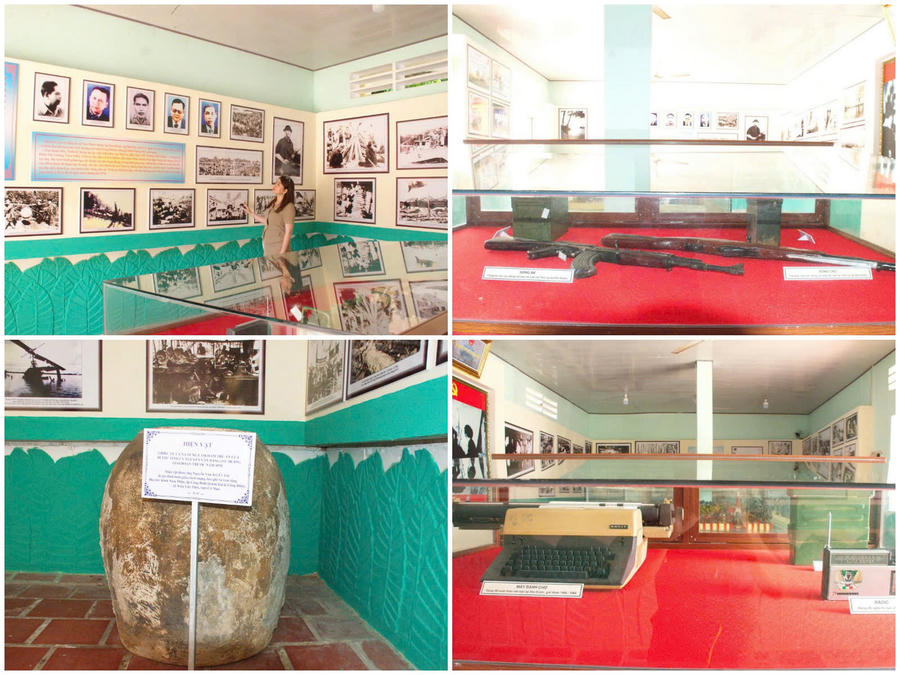 Phòng trưng bày hiện vật với máy đánh chữ, radio, lu cà na từng làm hầm trú ẩn của Bí thư Tỉnh ủy Nguyễn Văn Đáng (Tư Hườn), cùng nhiều hiện vật và hình ảnh lãnh đạo qua các thời kỳ.
