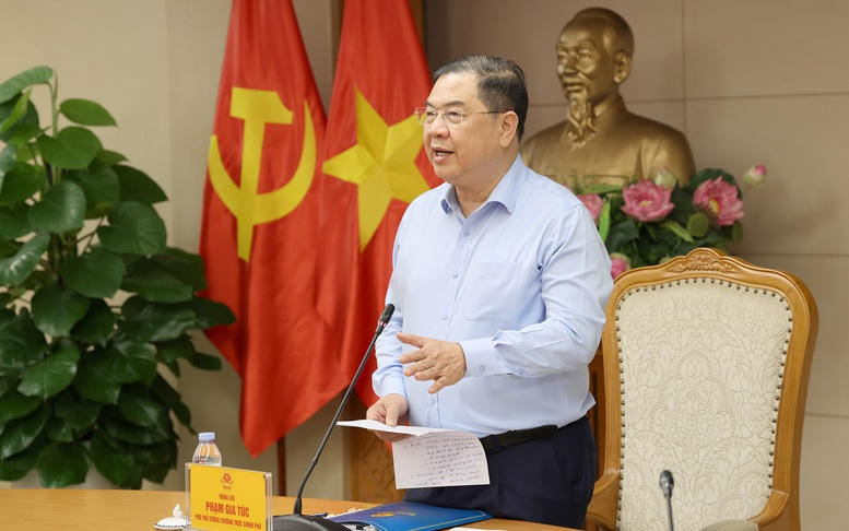 Phó Thủ tướng Thường trực Chính phủ Phạm Gia Túc làm việc với Bộ Xây dựng, một số bộ, ngành, TP. Hà Nội, TPHCM về tình hình triển khai các dự án đường sắt - Ảnh: VGP.