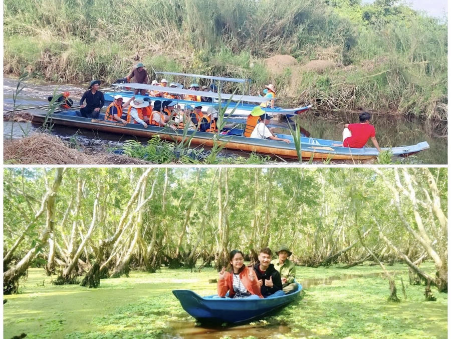 Du khách tham quan, trải nghiệm hệ sinh thái đặc trưng tại Vườn quốc gia U Minh Hạ.