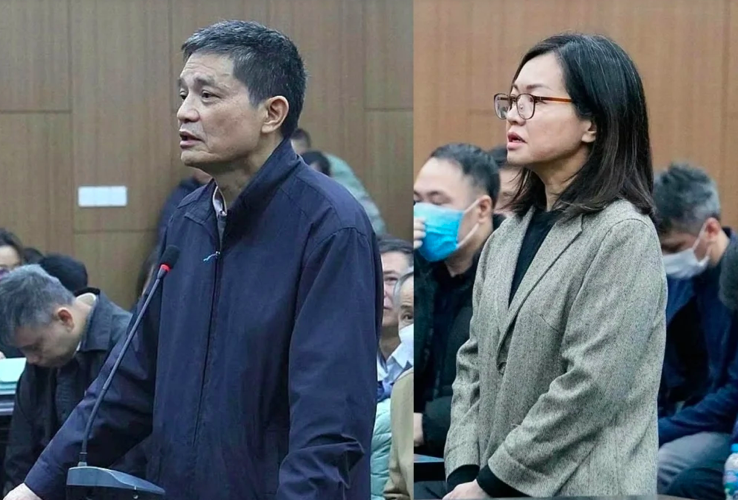 Các bị cáo Nguyễn Thanh Phong, Trần Việt Nga tại tòa sơ thẩm.