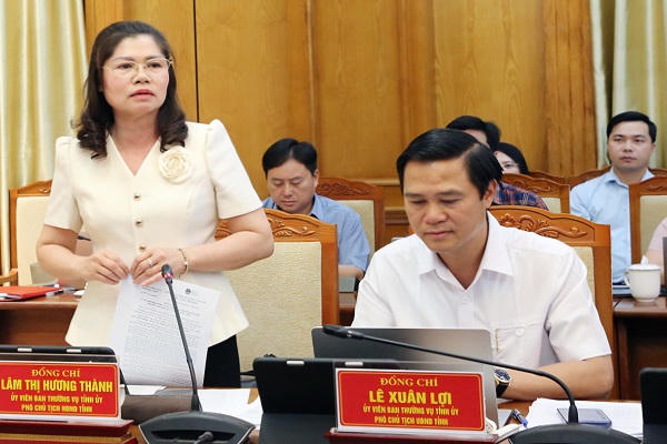 Phó Chủ tịch HĐND tỉnh Bắc Ninh, bà Lâm Thị Hương Thành phát biểu ý kiến về việc đẩy nhanh tiến độ giải ngân vốn đầu tư công.