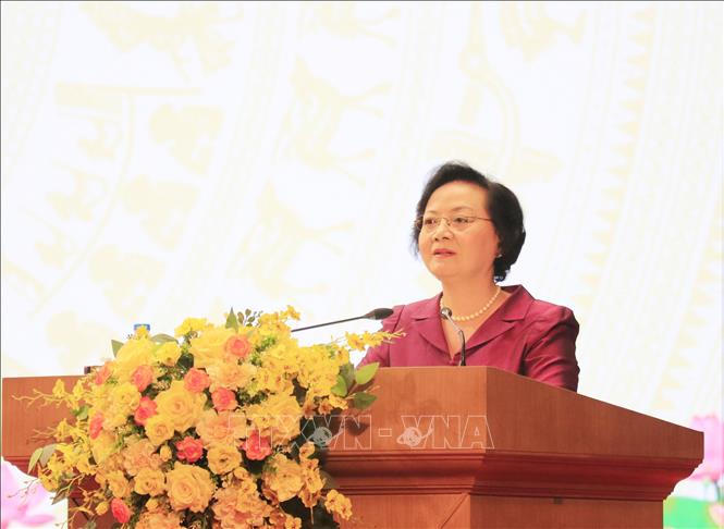 Bí thư Trung ương Đảng, Phó Thủ tướng Phạm Thị Thanh Trà phát biểu tiếp thu ý kiến cử tri tại Hội nghị. (Ảnh: Tuấn Anh/TTXVN)