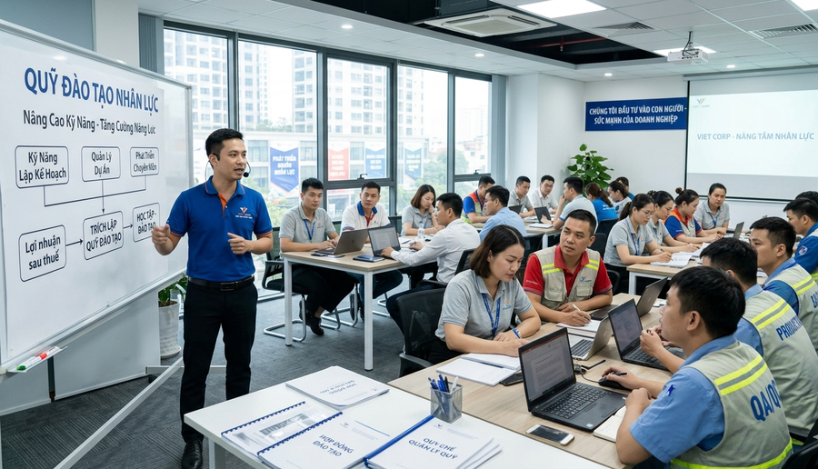 Bộ Tài chính đề xuất cho phép doanh nghiệp lập Quỹ đào tạo nhân lực từ lợi nhuận sau thuế để nâng cao kỹ năng người lao động. (Ảnh minh họa AI)