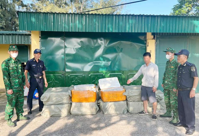 850kg nầm lợn đông lạnh bị lực lượng chức năng thu giữ, đưa về Đồn Biên phòng Trà Cổ để xử lý. Ảnh: Đồn Biên phòng Trà Cổ