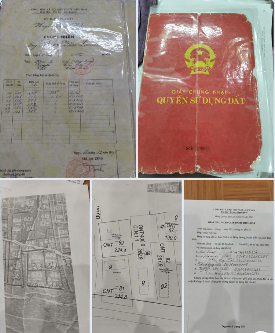 Một số giấy tờ liên quan đến phần đất của nhà ông Hoà. Ảnh GDCC