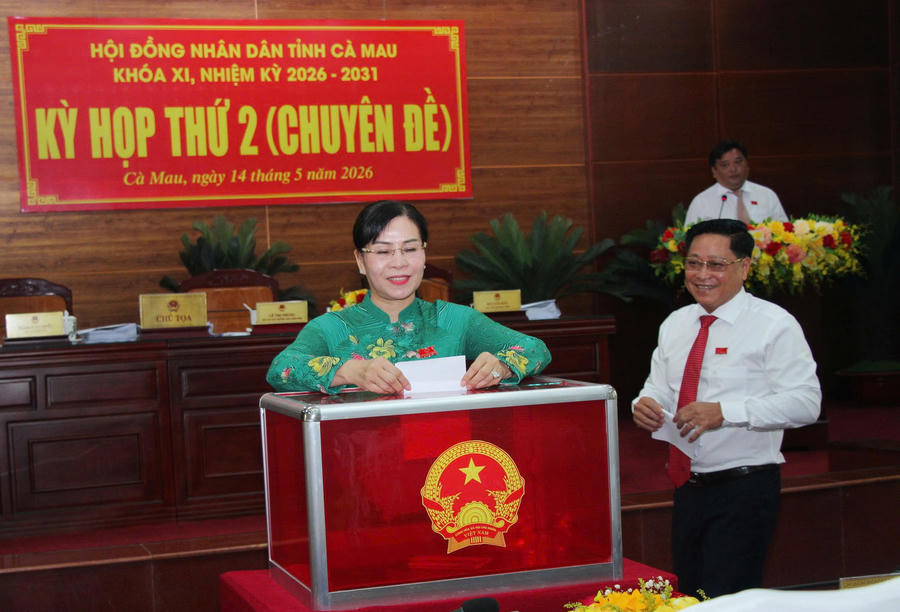 Bà Lê Thị Nhung – Ủy viên BTV Tỉnh ủy, Phó Chủ tịch Thường trực HĐND tỉnh và ông Bùi Tấn Bảy - Ủy viên BTV Tỉnh ủy, Phó Chủ tịch HĐND tỉnh bỏ phiếu bầu bổ sung Ủy viên UBND tỉnh.