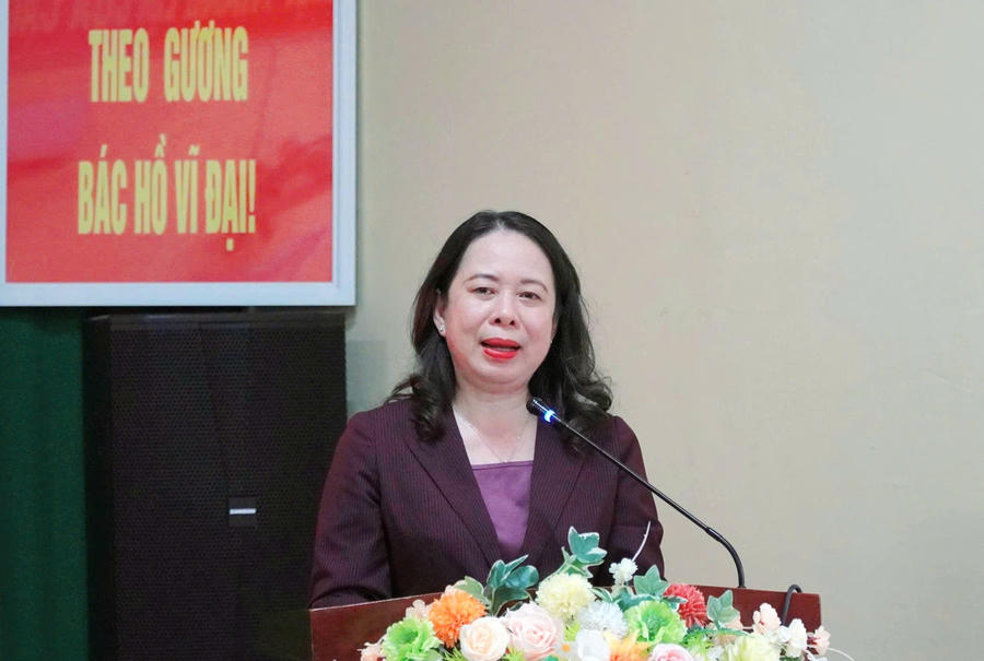 Phó Chủ tịch nước Võ Thị Ánh Xuân phát biểu tại cuộc gặp mặt cán bộ, chiến sĩ Ban Chỉ huy Biên phòng Cửa khẩu cảng Dương Đông