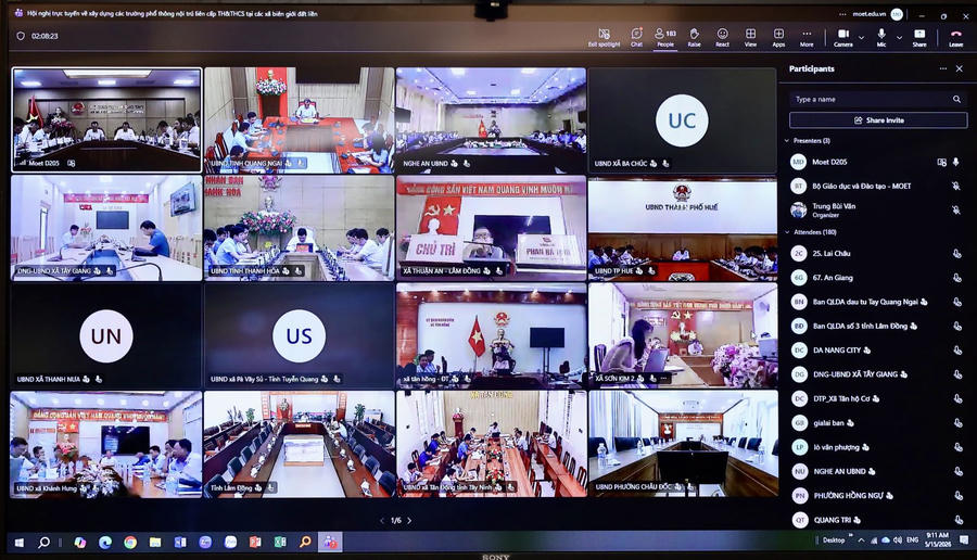 Hội nghị được kết nối tới 22 tỉnh, TP có biên giới đất liền về xây dựng trường phổ thông nội trú liên cấp tiểu học và THCS. (Ảnh: Bộ GD&ĐT)