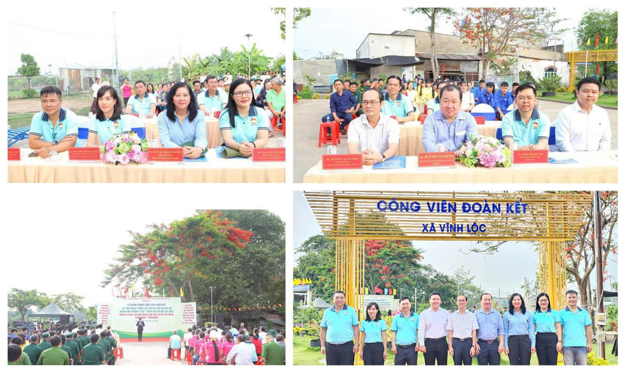 Các đại biểu dự Lễ khánh thành Công viên Đoàn kết xã Vĩnh Lộc.