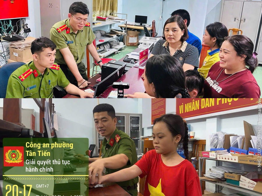 Cán bộ Công an các phường Tân Tiến, Phượng Sơn cấp căn cước, định danh điện tử ngoài giờ hành chính.