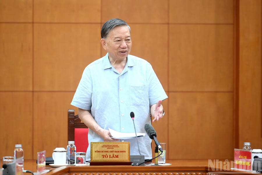Tổng Bí thư, Chủ tịch nước Tô Lâm phát biểu tại cuộc làm việc. (Ảnh: nhandan.vn)