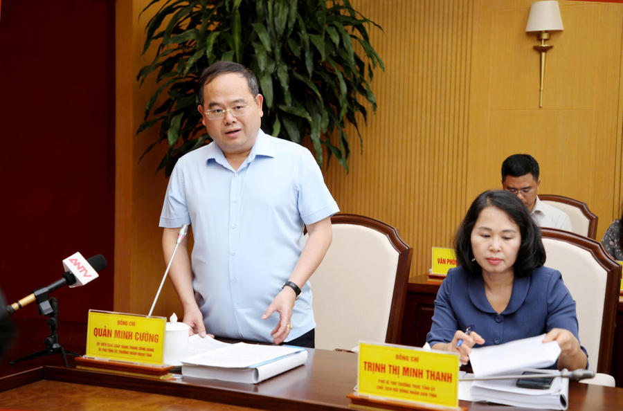 Ông Quản Minh Cường, Ủy viên Trung ương Đảng, Bí thư Tỉnh ủy Quảng Ninh phát biểu tại hội nghị.