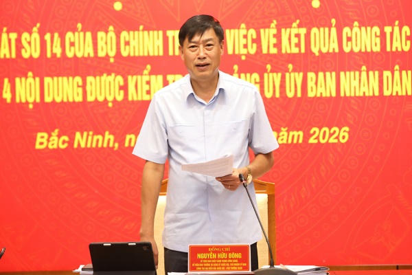 Ông Nguyễn Hữu Đông, Ủy viên Trung ương Đảng, Chủ nhiệm Ủy ban Công tác đại biểu Quốc hội, Phó Trưởng Đoàn Kiểm tra&nbsp;phát biểu kết luận.