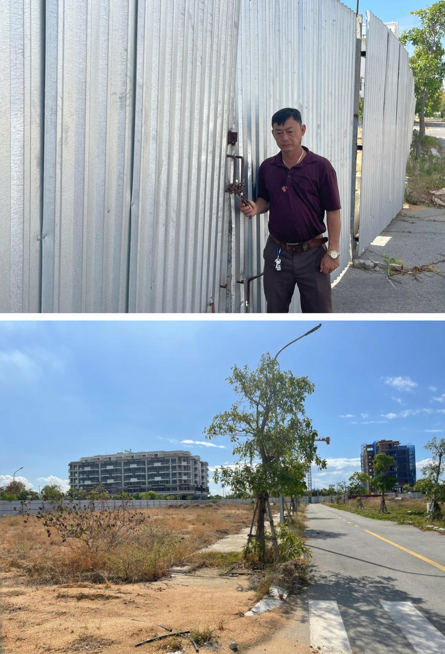 Khu đất được quây kín tôn cao, bên trong đã xây dựng xong hạ tầng, đường đi.