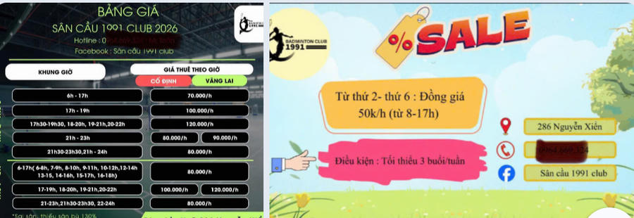 Bảng giá dịch vụ và các chương trình ưu đãi được cơ sở thiết kế và công khai trên các trang mạng xã hội để thu hút người chơi