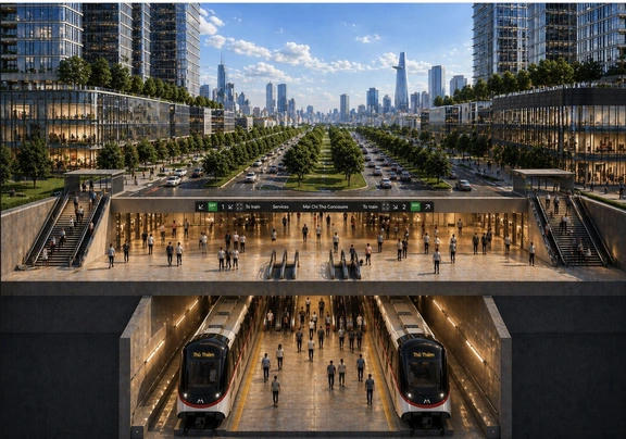 Phối cảnh tuyến metro Bến Thành - Thủ Thiêm đi ngầm dưới đường Mai Chí Thọ.