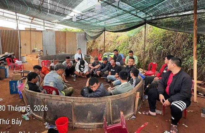 Tụ điểm đá gà ăn tiền tại phường Lâm Viên - Đà Lạt vừa bị công an triệt phá. Ảnh: Công an cung cấp