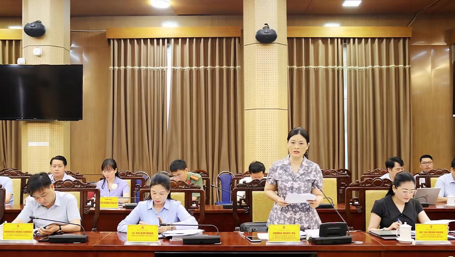 Bà Vương Ngọc Hà, Phó Chủ tịch UBND tỉnh Tuyên Quang báo cáo đoàn kiểm tra.