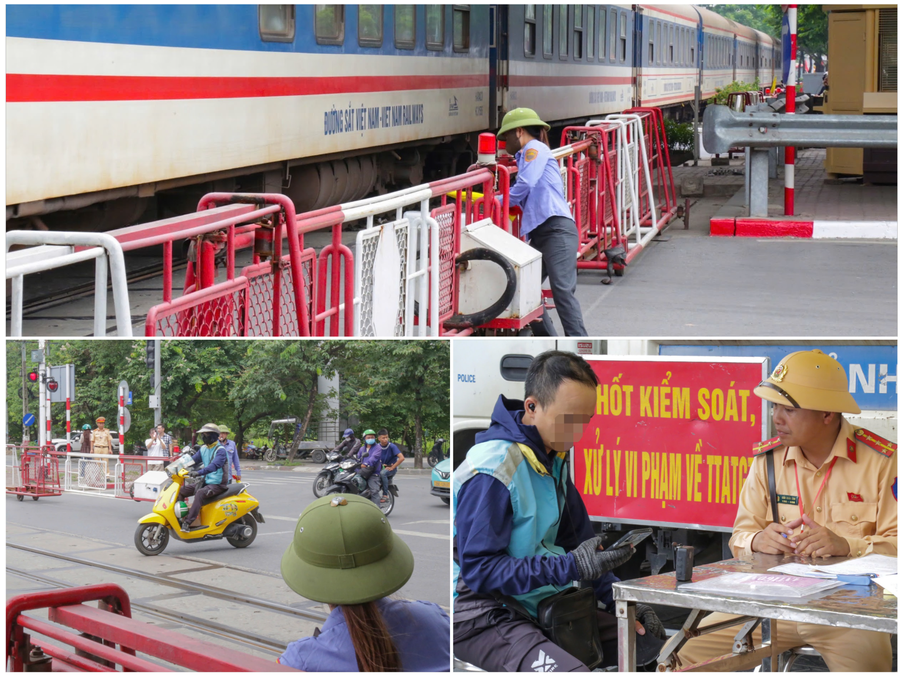 Lực lượng chức năng Công an TP Hà Nội xử phạt nhiều trường hợp vi phạm&nbsp;quy định về trật tự, an toàn giao thông đường sắt.