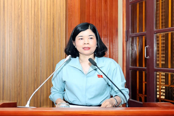 Bà&nbsp;Phạm Thị Thu Hằng, Ủy viên BTV Tỉnh ủy, Giám đốc Báo và phát thanh, truyền hình Ninh Bình phát biểu tại hội nghị.