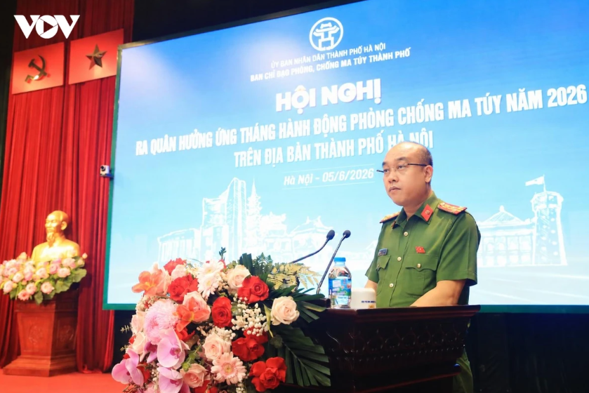 Đại tá Nguyễn Đức Long, Phó Giám đốc Công an TP Hà Nội phát biểu tại Hội nghị. (Ảnh VOV)